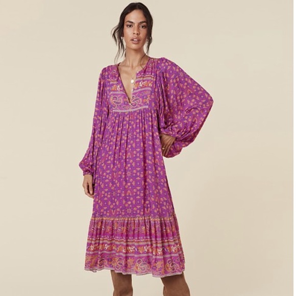 Spell Madame Peacock Boho Midi Dress, Boysenberry, Small, Like New - Picture 3 of 6